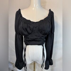 Wild Honey Black Long Sleeve Ruched Crop Top Size M